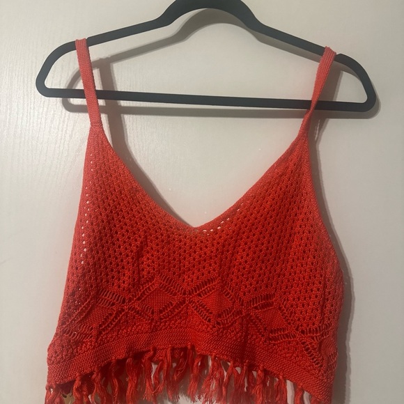 Vibrant Red Buttoned Crop Tank Top - Picture 5 of 5